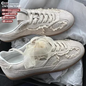 Women's Lace Detail Casual Sneakers Elegant Ribbon Lace-Up Shoes with Memory Foam Height Increasing Running Shoes