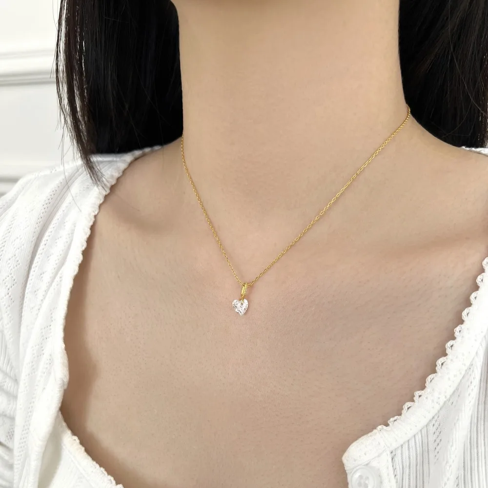 KAKODIY Stylish Simple Design 925 Sterling Silver Chain Necklace 5A Cubic Zirconia Heart Shape Pendant Necklace for Women detail 5