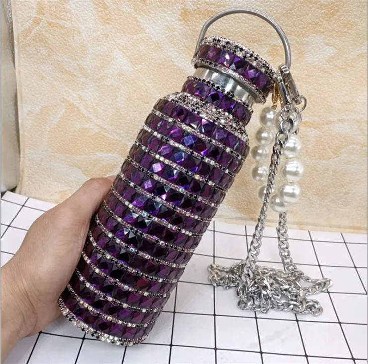 Bling Wasserflasche Mit Strasssteinen – 750 Ml, Edelstahl, Farbverlauf