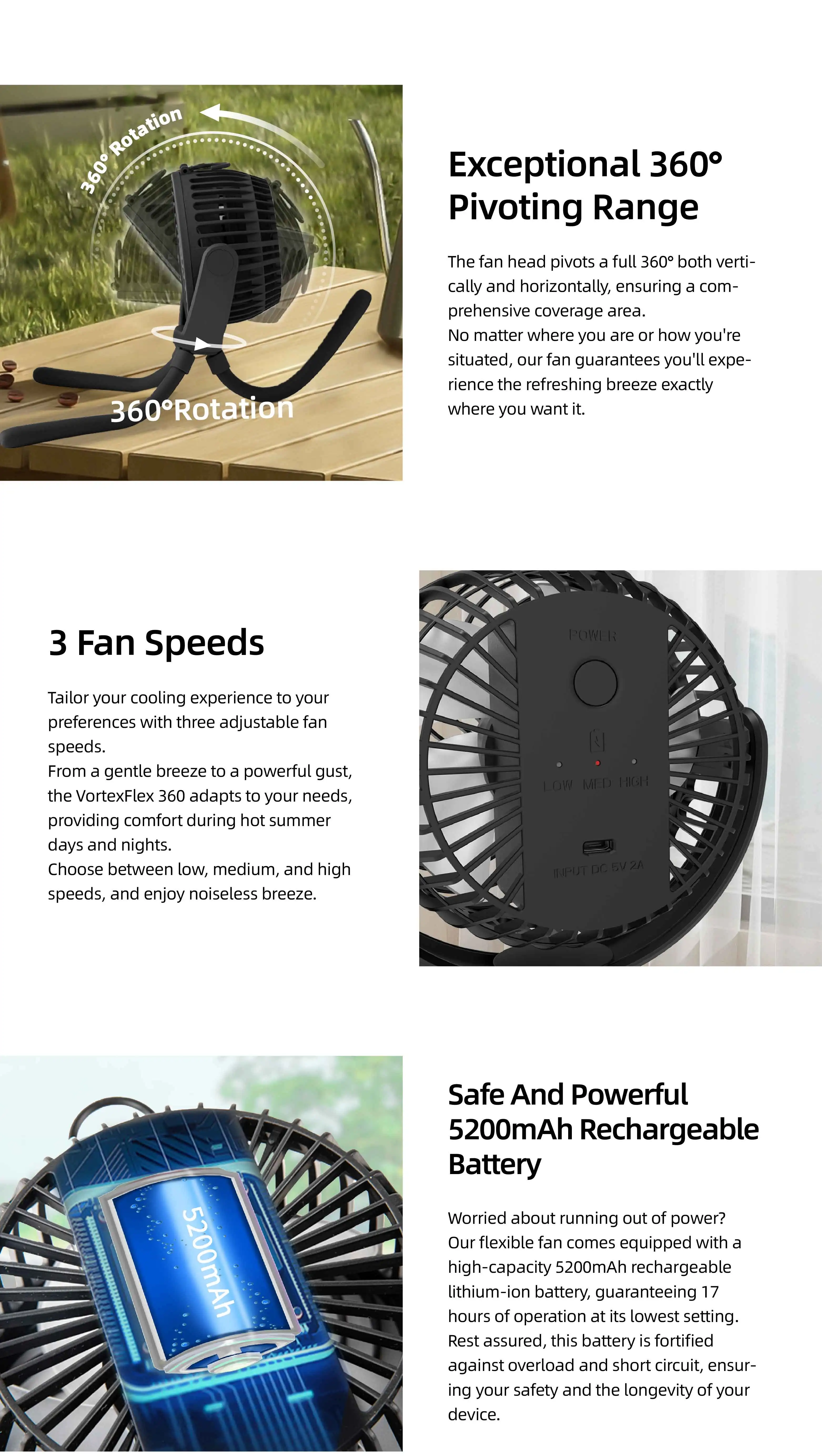 4 in 1 Hanging Handheld USB Rechargeable Portable Fan Wireless ...