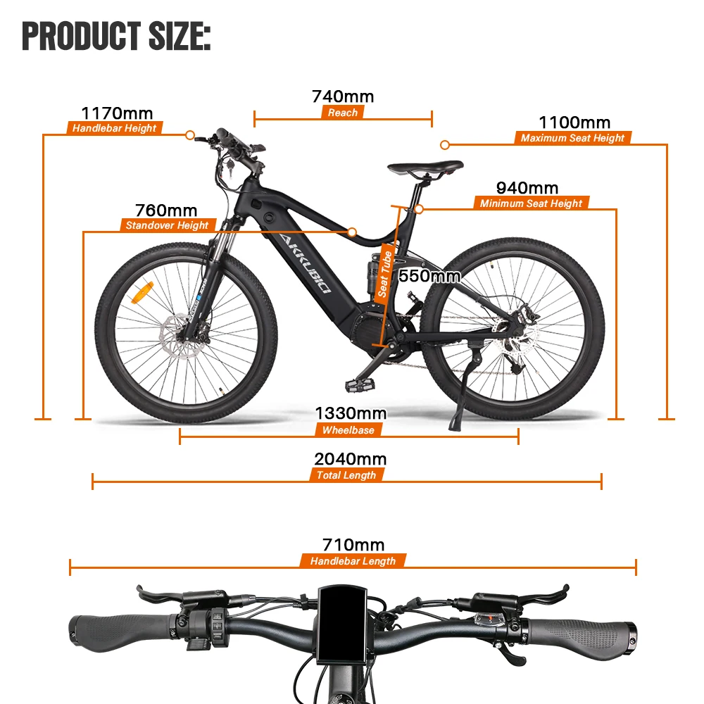 Akkubici Electric mountain bike 29 inch 48v 250w mid drive full 