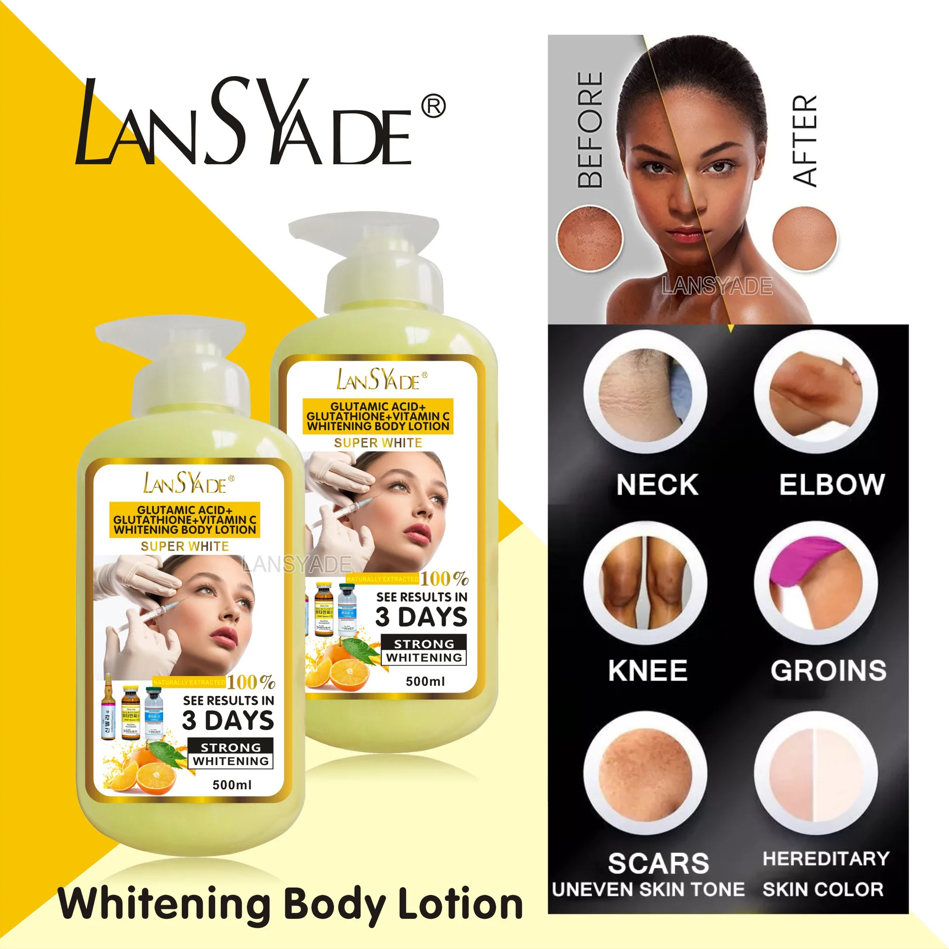 Private Label OEM Gluta Acid Nourish Skin Lotion Vitamin C Brightening 3  Days Strong Bleaching Darkspot Body Whitening Lotion