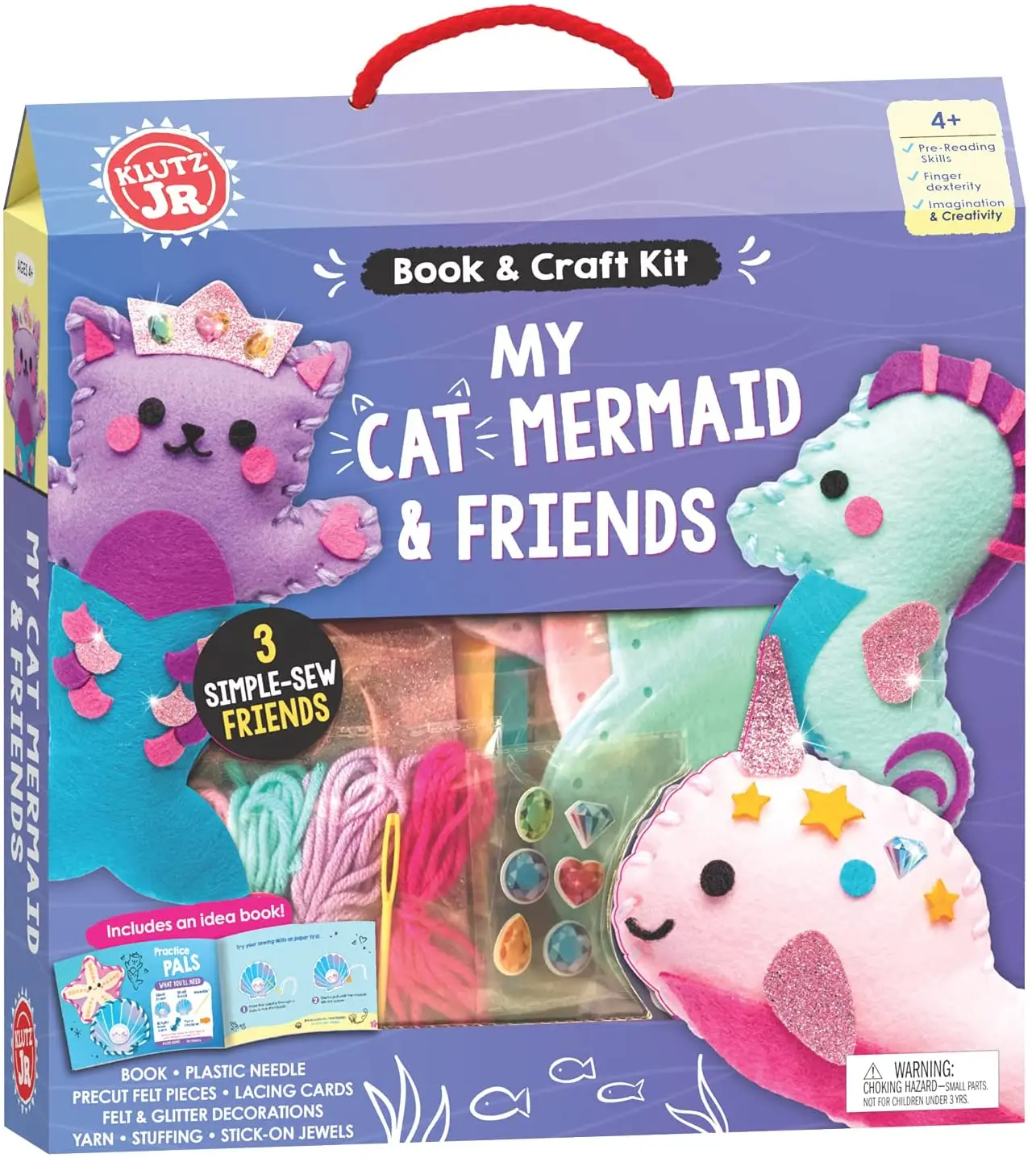 KRAFUN Mermaid Friends Beginner Sewing Kit for Kids Plush Craft Kit, Includes 5 Stuffed Sea Animal Dolls, Instructions & Felt Materials for Learn to Sew, E