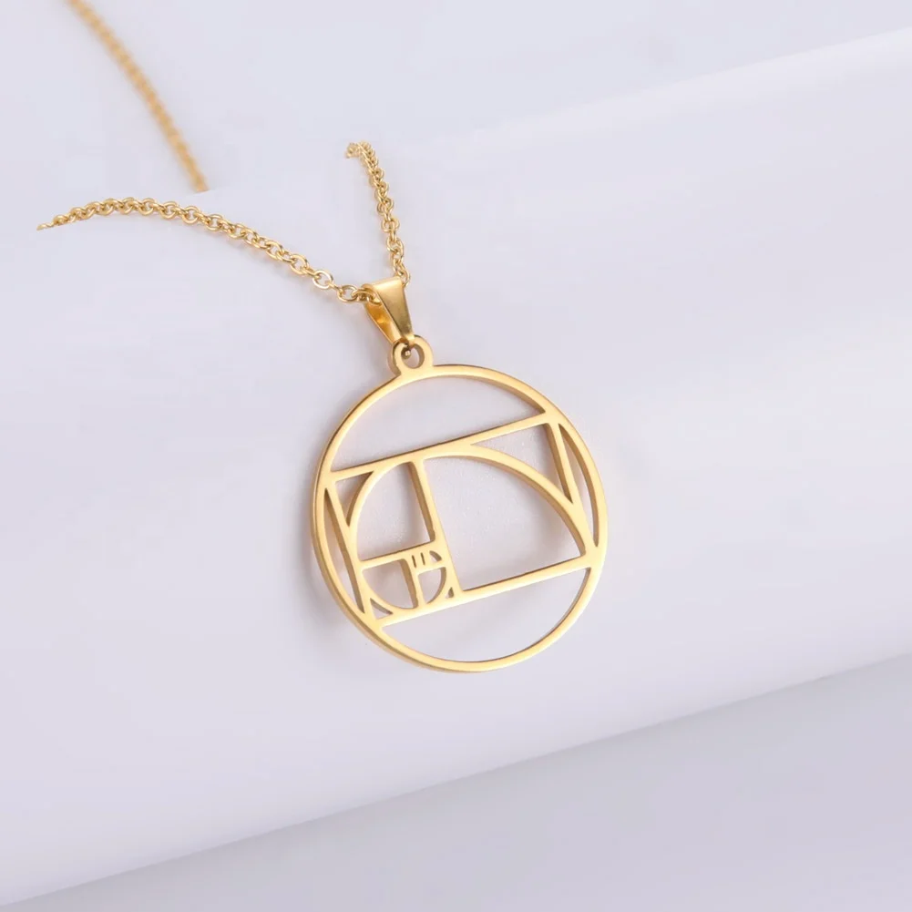 Fibonacci Spiral Circle Triangle Golden Ratio Geometry Pendant Necklace Women Choker Necklace Stainless Steel Jewelry