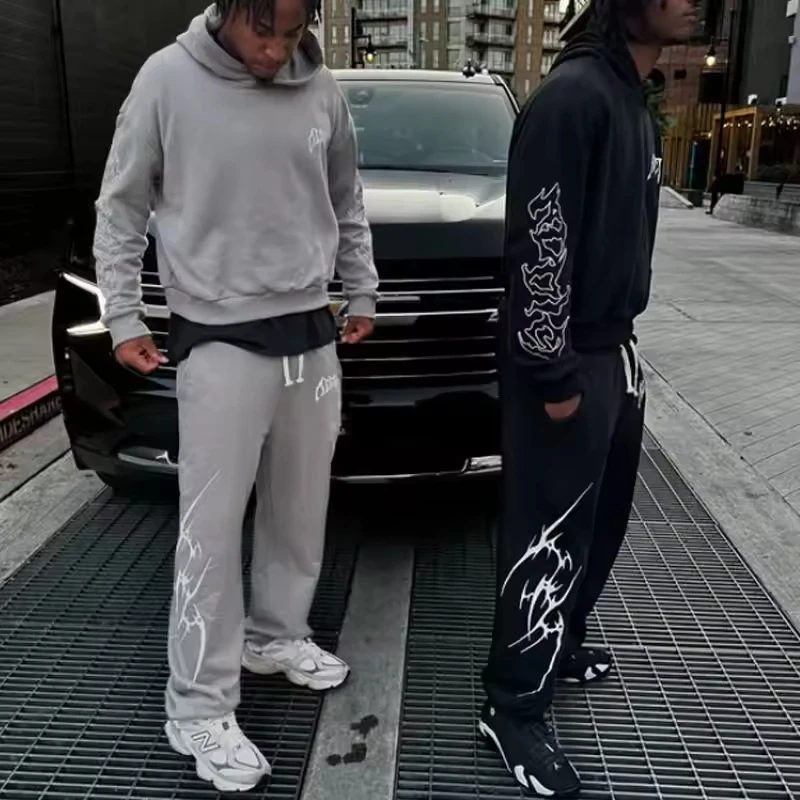 Sun Fade Heavyweight Boxy Fit French Terry 450 Gsm Stacked Tracksuit Vintage Full Zip up Men Oversized Sweatpants and Hoodie Set gallery 3