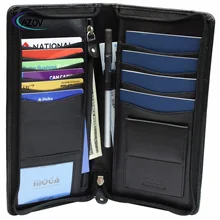 Genuine Leather Zip-Around Travel Multiple Family Passport Holder Document Organizer Case Wallet
