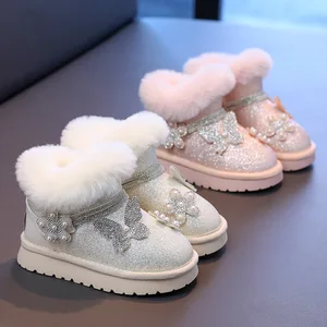 Wholesale Fashion Glitter Princess Non-slip Sequin Slip-on Soft Thickening Warm Shoes Girl Glitter Snow Boots