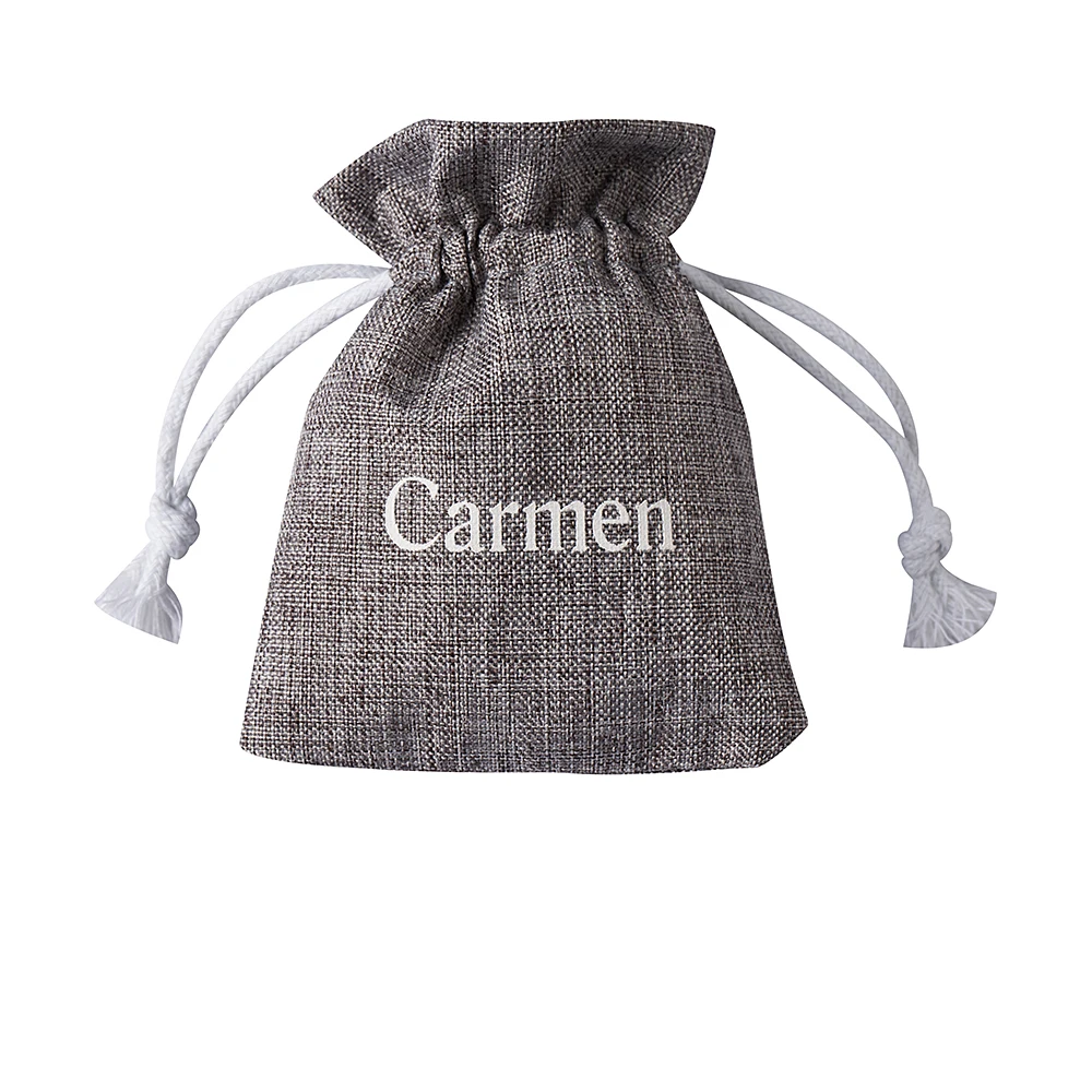 Eco-Friendly Recyclable Custom Logo Printed Jute Jewelry Bag Drawstring Gunny Sack Bag Jute Gift Candle Linen Pouch