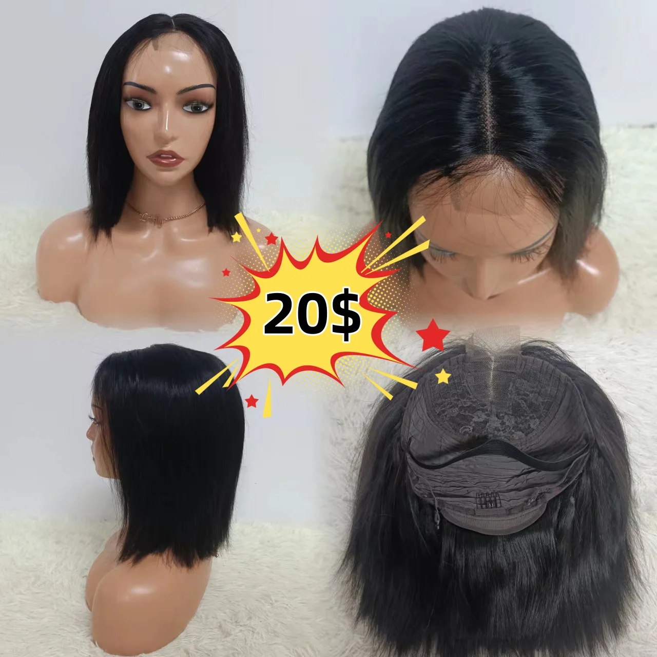 Letsfly Promotion 20$ 1PCS Lace Closure Wigs 10inch 100% Human Hair Wigs  10PCS Free Shipping for Black Women Hair Extension