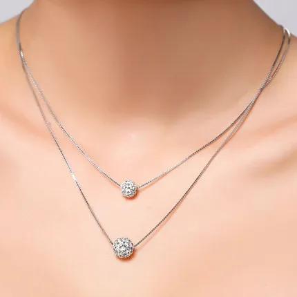 Elegant 925 Silver Double Crystal Necklace