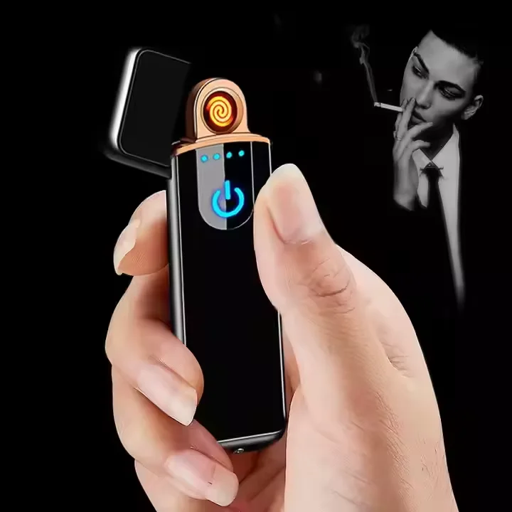 Ultra-Thin USB Rechargeable Fingerprint Display Lighter Stylish Electric Heating Coil Gift Lighter