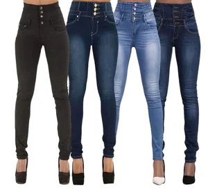 Wholesale Fashionable Ladies' Skinny Jeans Breathable Stretch Pencil Pants Solid Denim Streetwear with Logo on Waist