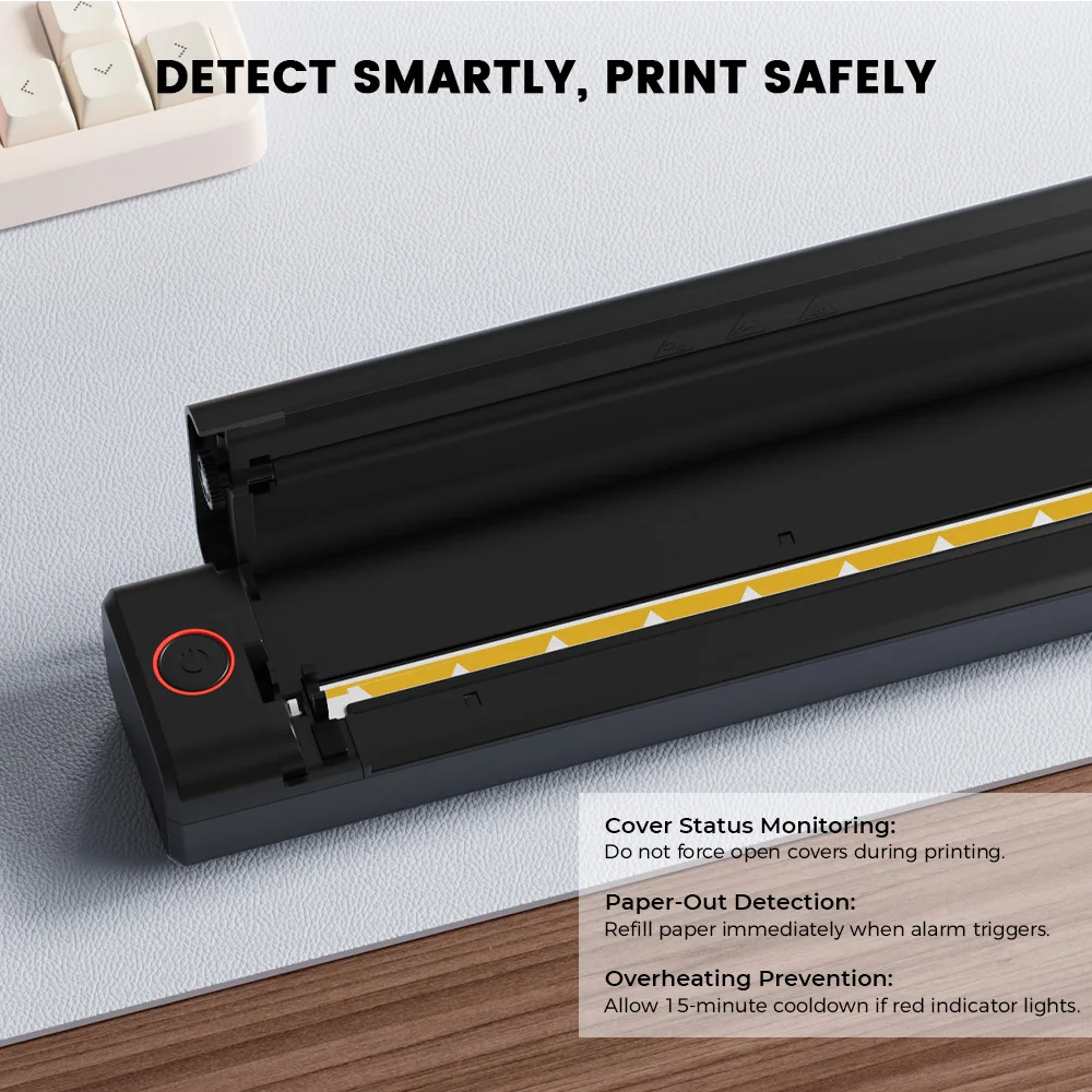 RYYES BT Interface Free APP A4 Size Wireless Small Size Mobile Phone Use Mini Portable Thermal Printer for Travel