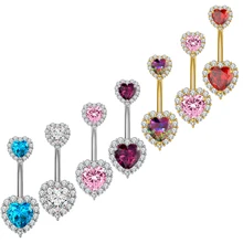 10Pcs/Set Romantic Pink Belly Piercing Double Hearts Zircon Lady Y2K 316L Steel Body Piercing Navel Ring Perforated Jewelry
