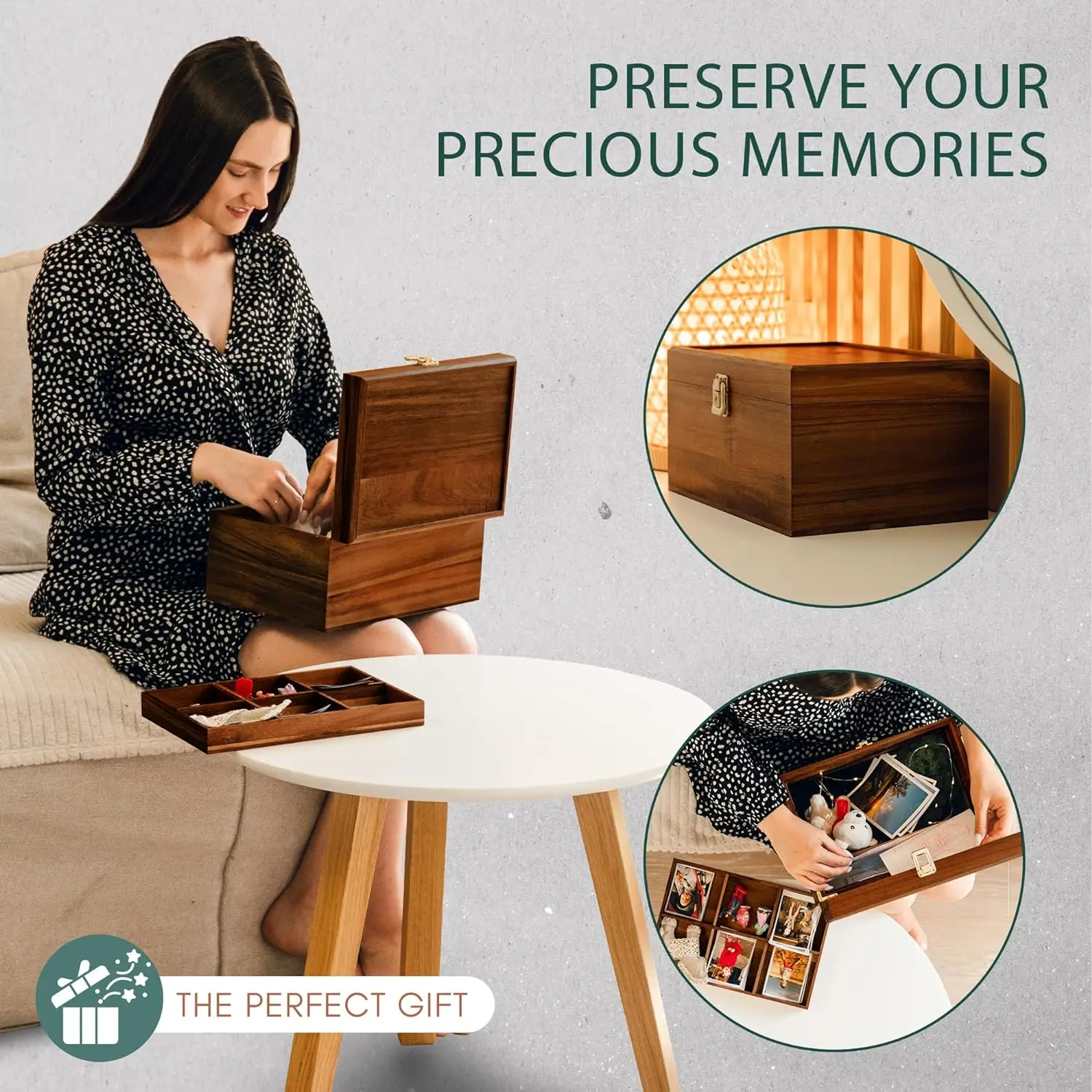 Wooden Keepsake Box, Customizable Design With Adjustable Tray and Divider.  Wood Box, Wooden Storage Box, Large Wooden Box, image size:1500x1500