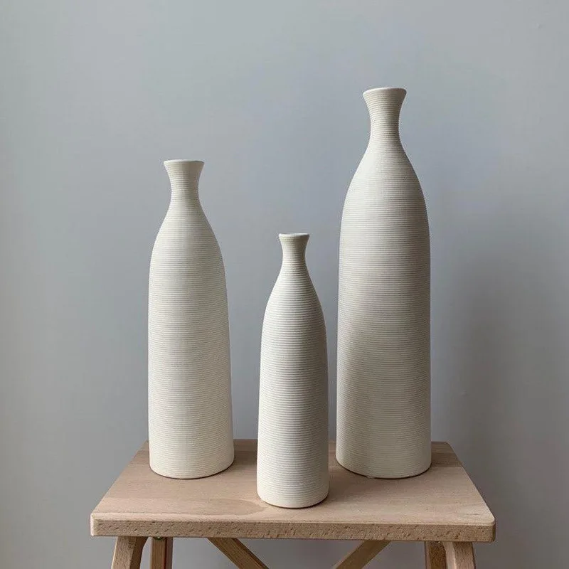 Simple Japanese Style Plain Embryo Home Decoration Retro Ceramic Ornaments Dry Flower Ikebana Ceramic Vase