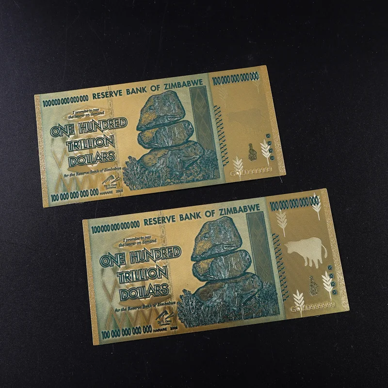 High Quality Plastic Craft Colorful Print Zimbabwe 100000000000000 Play Money 24k Gold Foil Plated Banknote