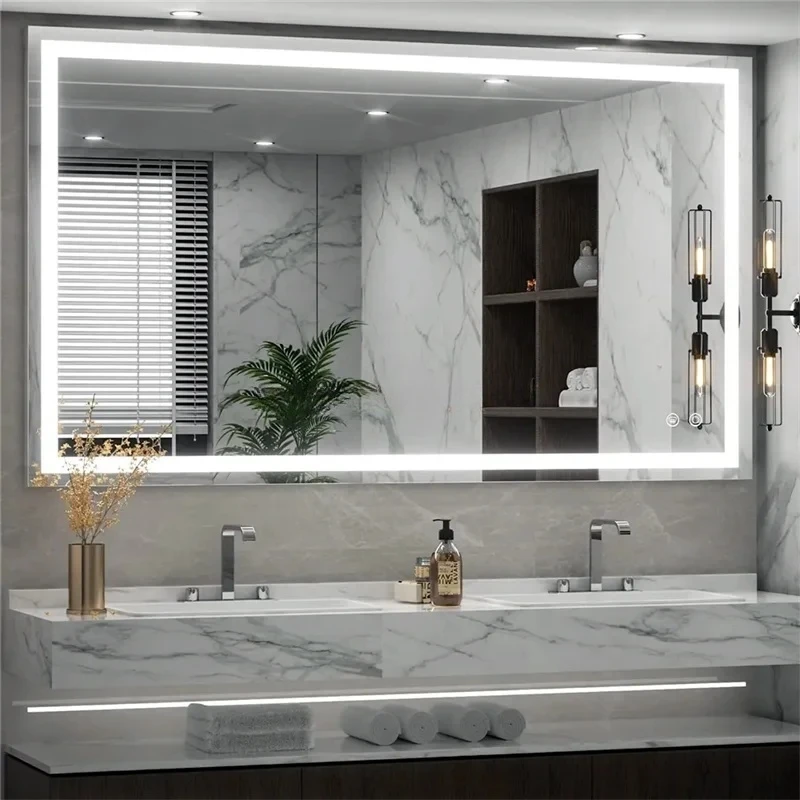 Modern Full Length Smart LED Rectangle Frameless Wall Mirror Full Body Lighted Stand for Bathroom for Hotel