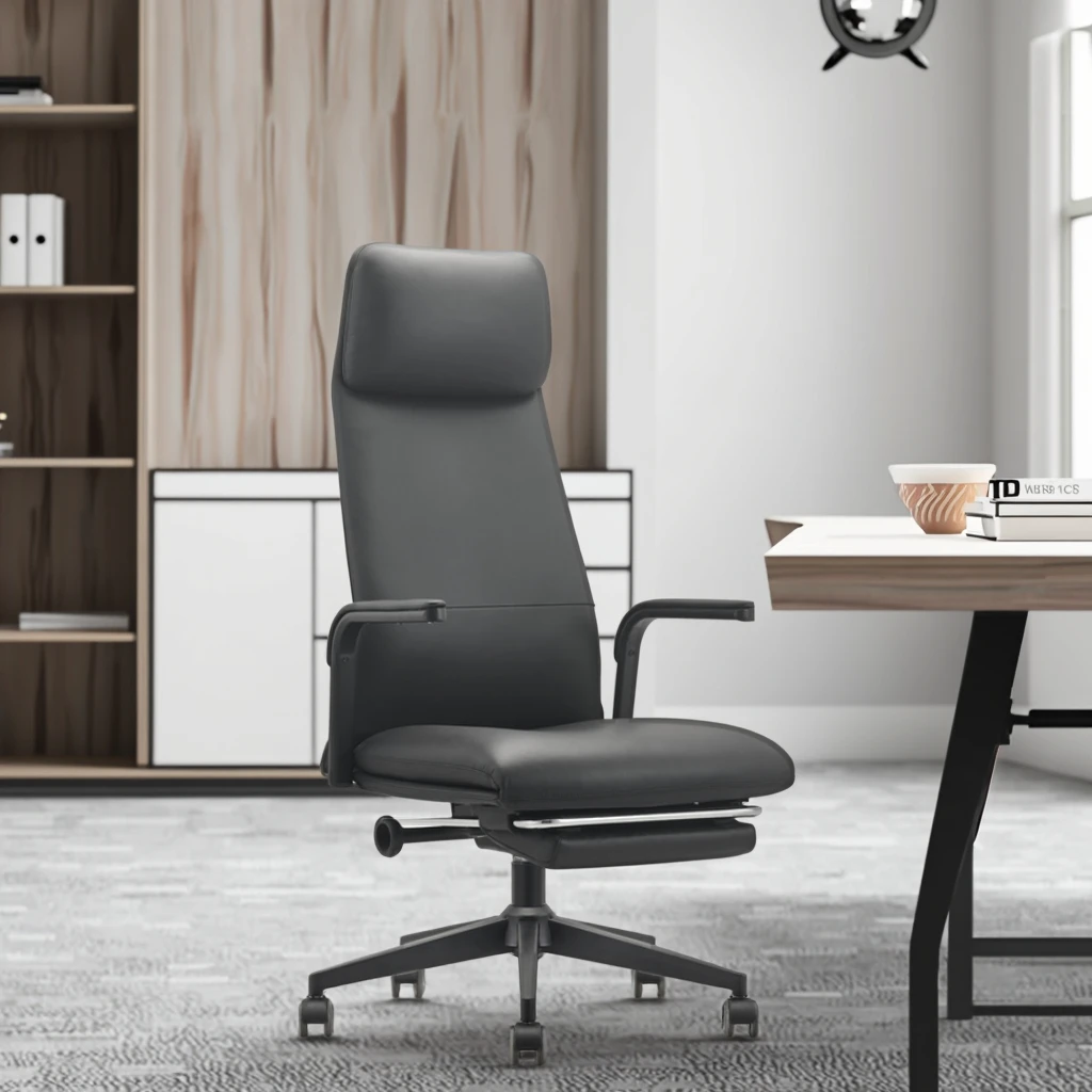 Modern Ergonomic Leather Executive Conference Chair with Adjustable Height and Metal Base 3