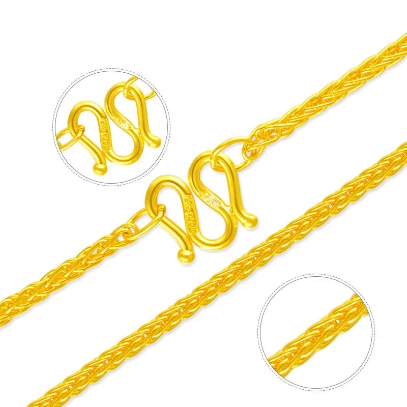 Chinese 24k Real Gold Foxtail Chain Necklace for Men, Women & Kids