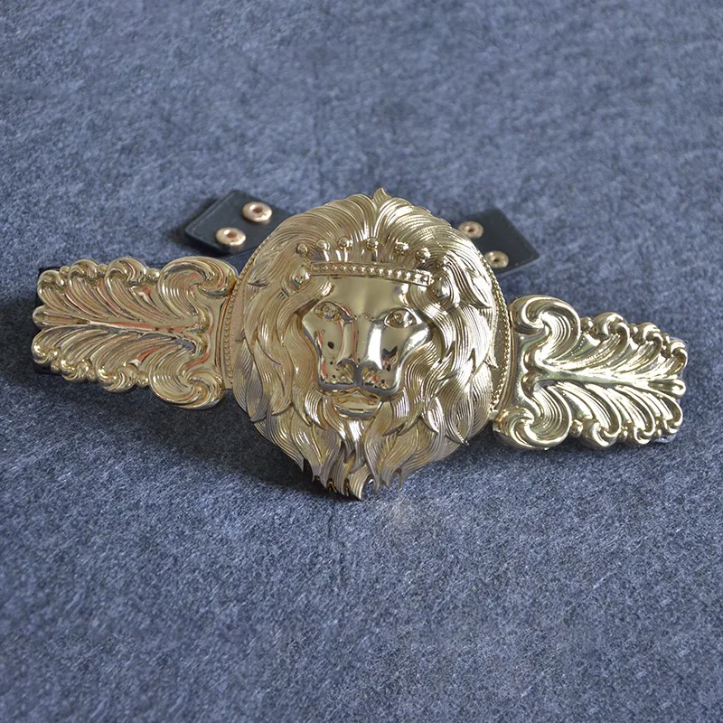 Madjelick Designs Lion Head Belt Gold Tone Vintage Elastic Waistband 80 main image 4