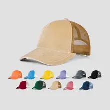 Wholesale 5 panel sanding washed blank trucker hat curved visor distressed vintage mesh sport cap