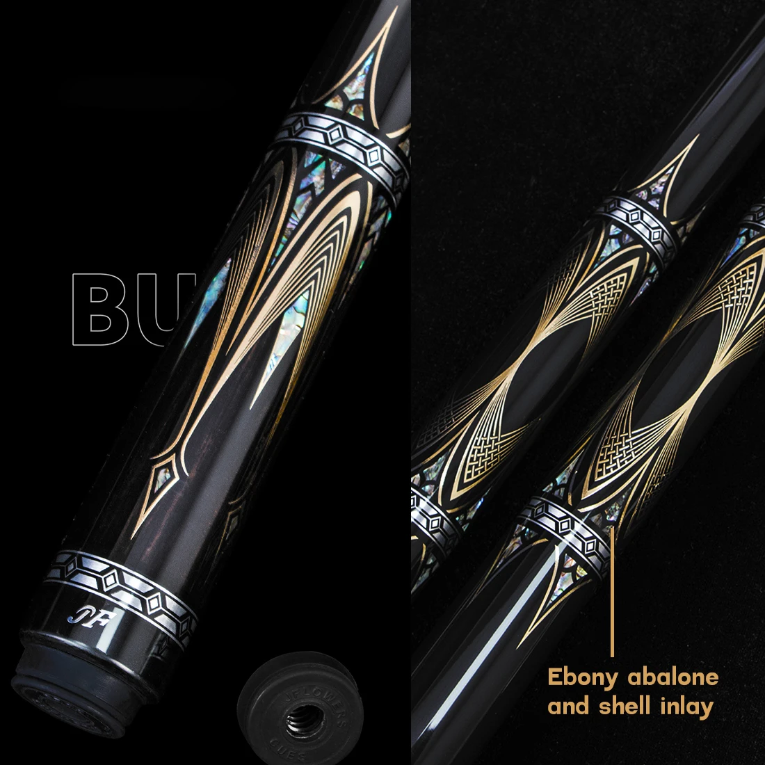 Jflowers JF20-26F Carbon Fiber Pool Cue Stick Ebony Butt Abalone