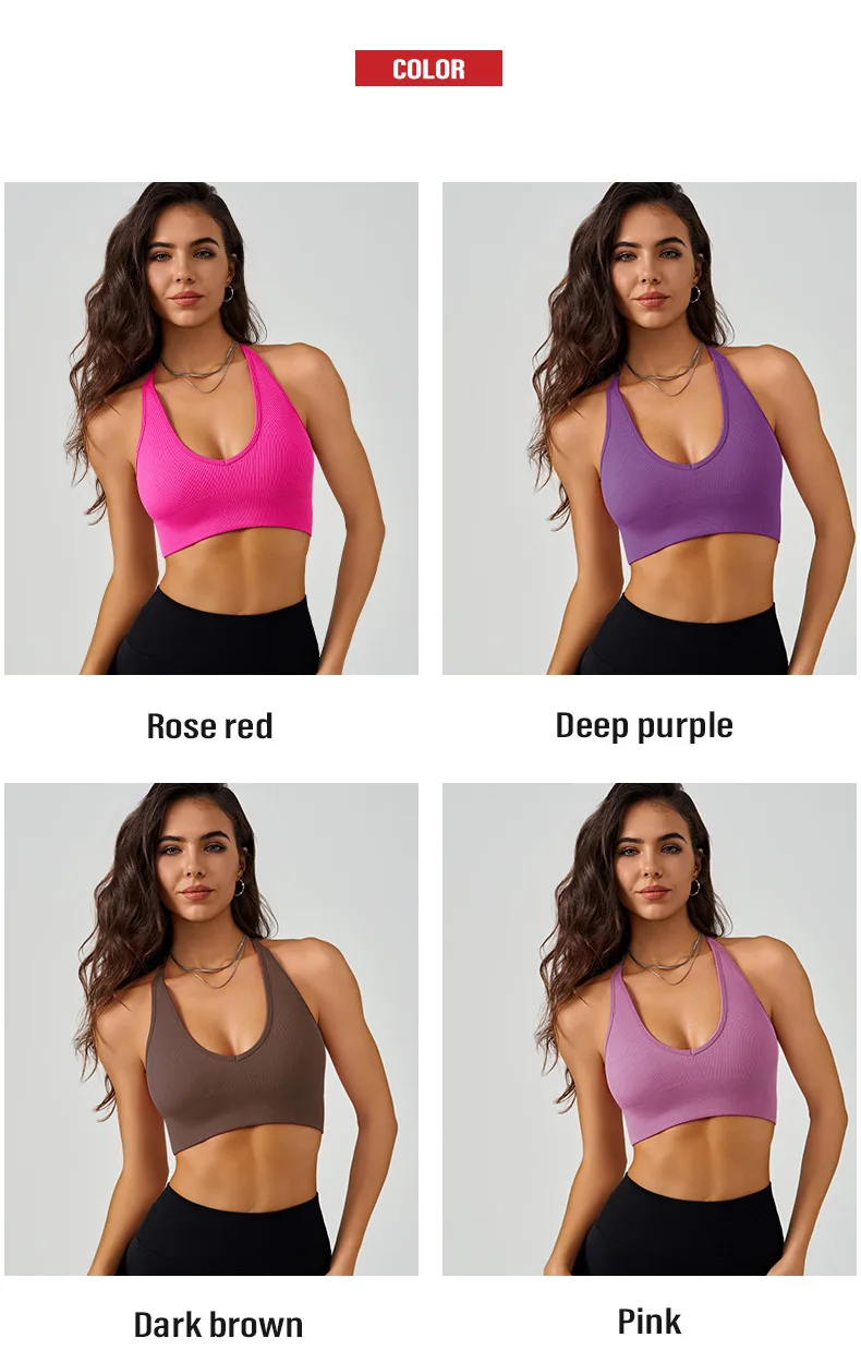 Shinebene Custom Women Seamless Halter Sports Bra Open Back Padded