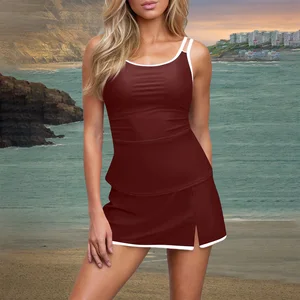 Custom 2026 New Sexy Solid 3 Piece Bikini Set With Cover Up Bandeau Swimsuit Women Boxer Fitness Swimwear