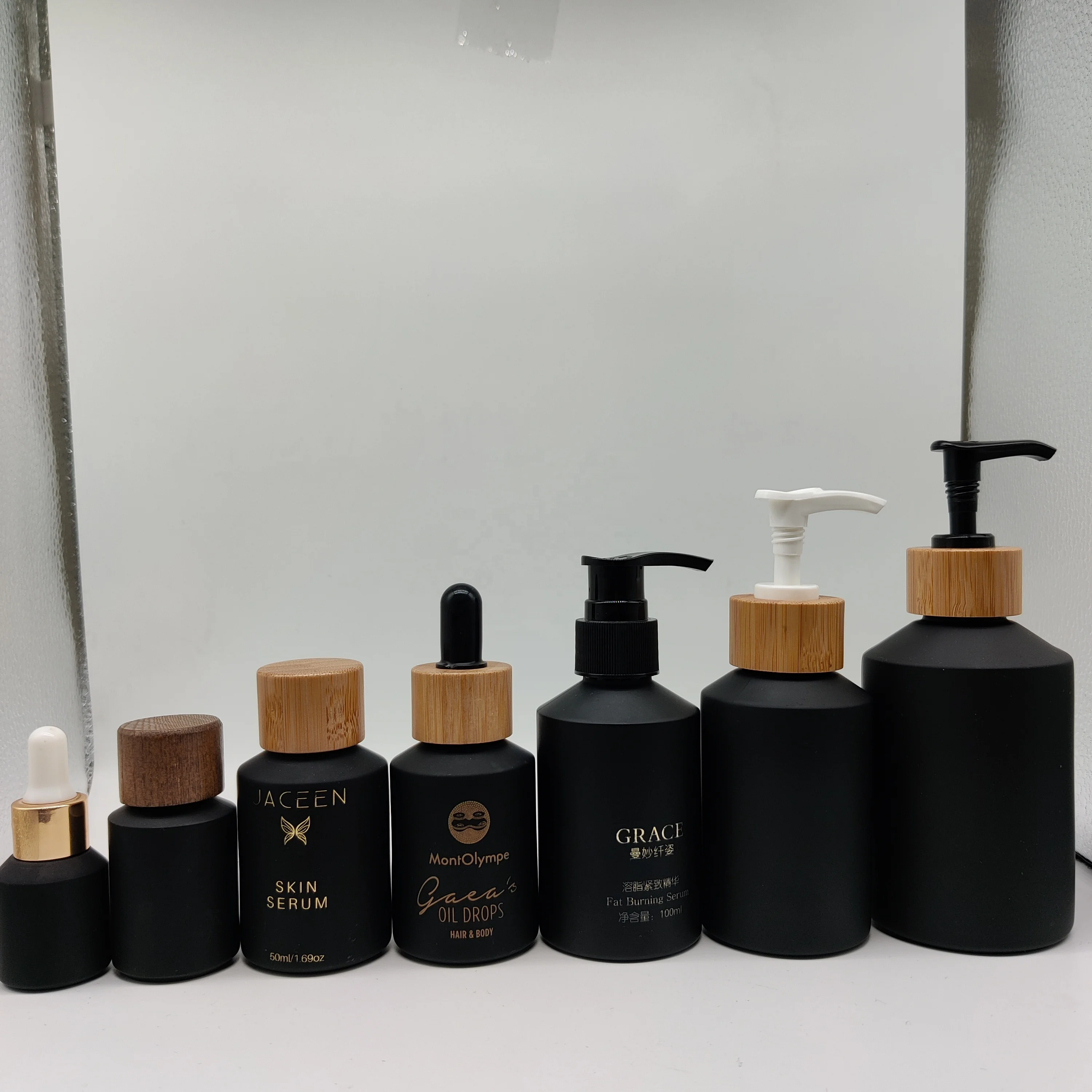 15ml30ml60ml100ml125ml200ml15g30g50g100g black jade full set frosted glass bottlejar for serum essential oil lotion cream bamboo