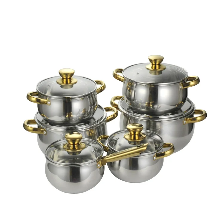 Pot Soup Stainless Steel 18 Cm Cooking With Lid Metal Hot Kitchen Cookware  Gold