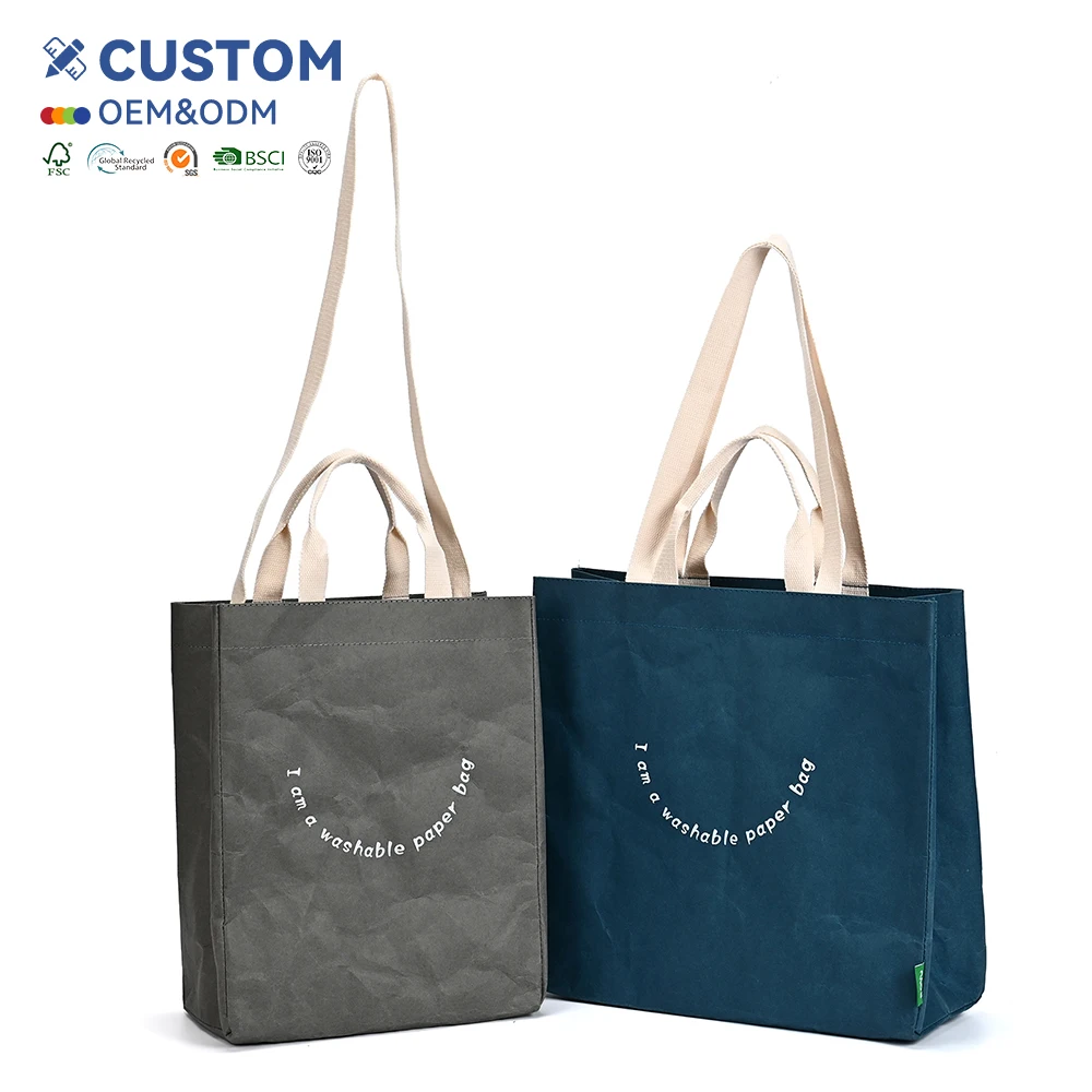 High Quality Best-Selling Custom Reusable Washable Kraft Paper Tote Case Protectors with Letter Pattern Type Shopping Bags
