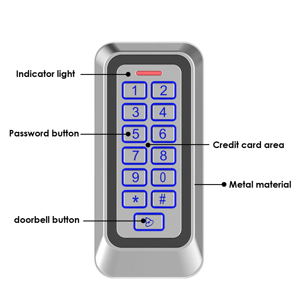 Password Door Access Control Keypad Backlight Waterproof Metal 125KHz RFID Card
