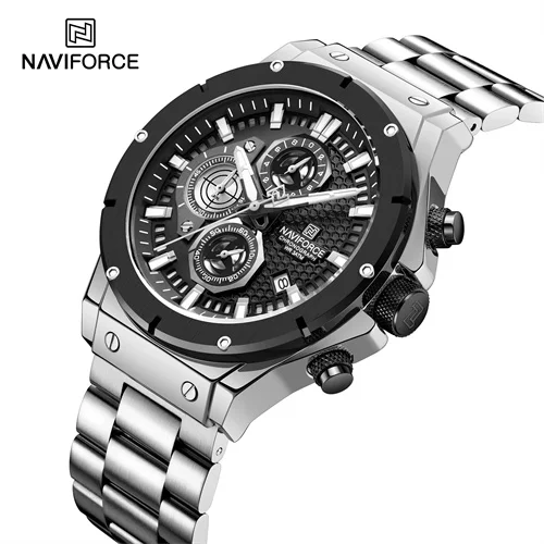 NAVIFORCE 8026 SB Factory Small Three Needle Watches for Men Chronograph Stainless Steel Strap Men Wrist Watches Big Dial Clock