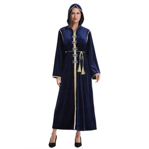 2026 Muslim Modest Plus Size Hooded Long Sleeve Latest Burqa Designs Abaya with Belt Diamond Gown Style Long Dress