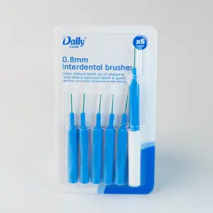 Daily Care Best Selling 6pcs Blister Card Soft TPE Plastic Handle Teeth Gap Clean Interdental Brush 0.8mm for Oral Care