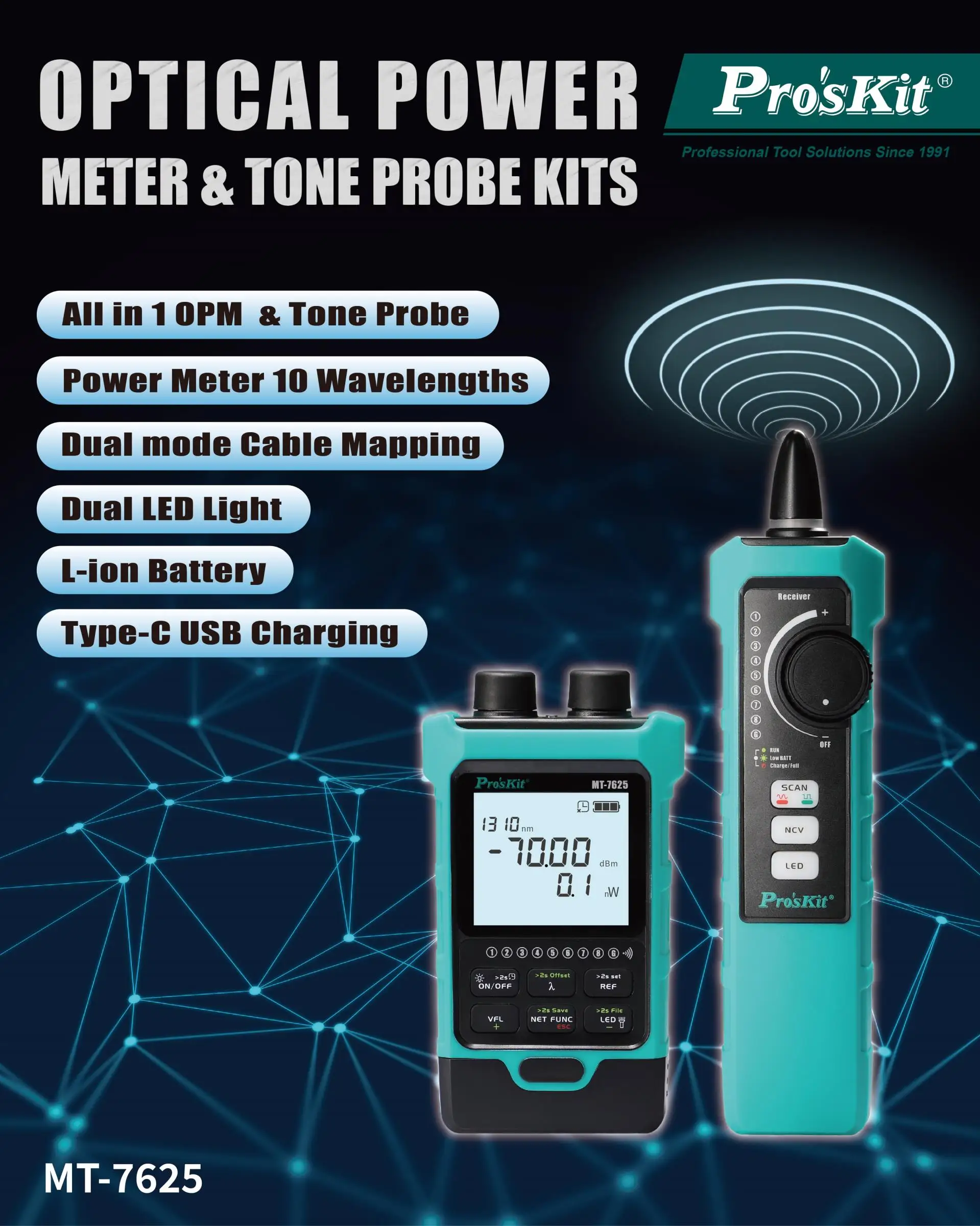 Proskit MT-7625 Optical Power Meter & Tone Probe Kits