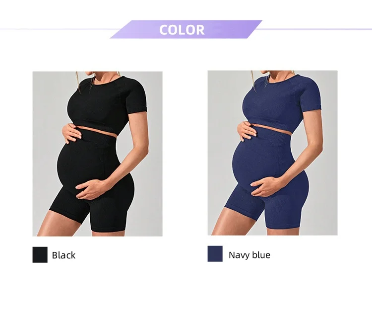 product hot selling pregnancy activewear  ladies maternity yoga gym wear fitness breathable sets 2 pcs custom plus size womens yoga sets-55