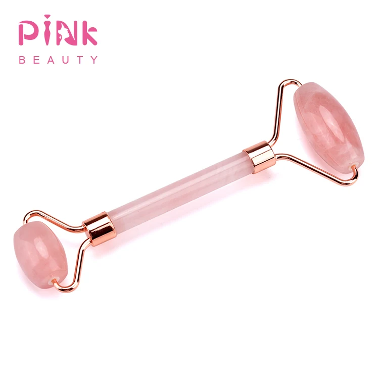 Розовый бесшумный высококачественный нефритовый ролик для ухода за лицом с подарочной коробкой, нефритовый массажер для лица с двойной розовой головкой