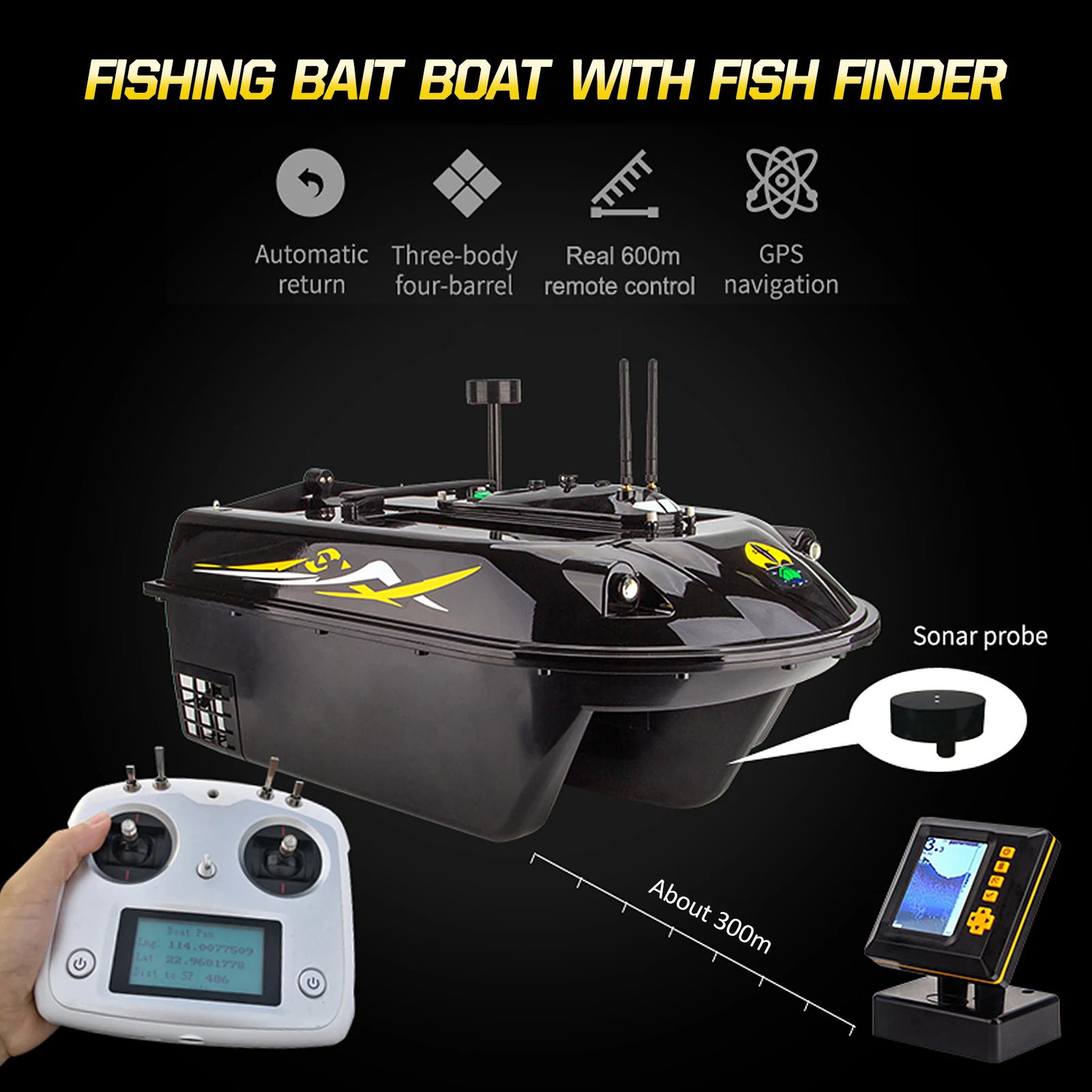 2022 New Design Bait Boat Gps Autopilot 600m Remote Control Sea Fishing