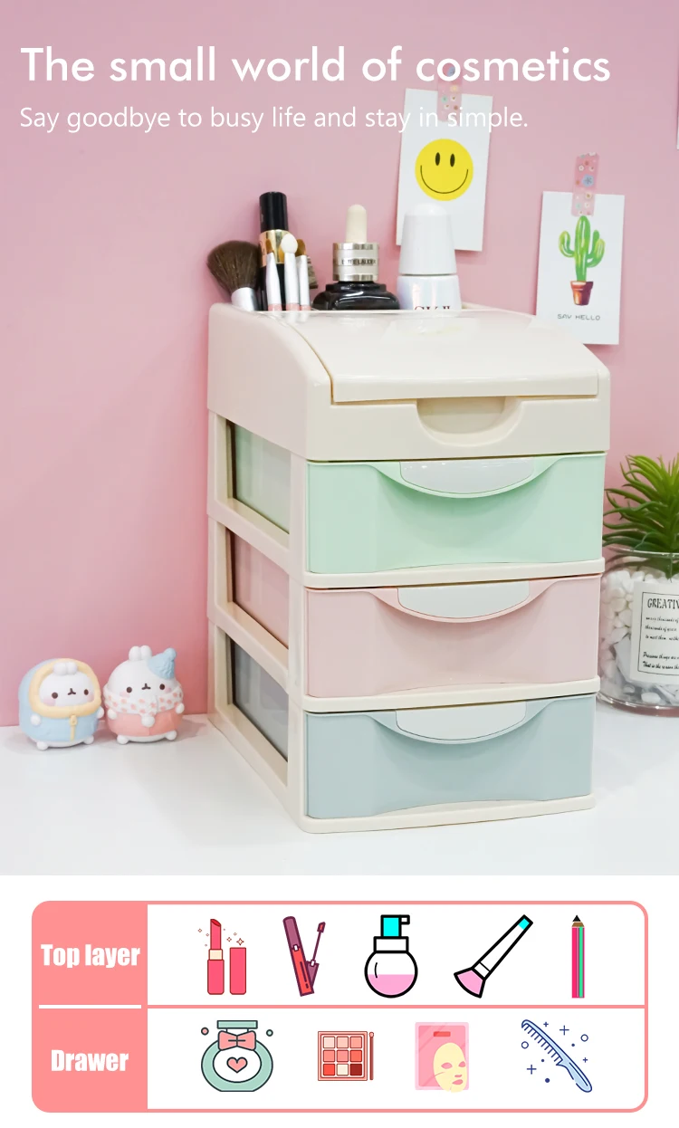 ITEM NO.5200BZ Factory 2/3/4 Layers Household Plastic PP Desktop Makeup Cosmetic Drawer Storage Organizer Holder Box details