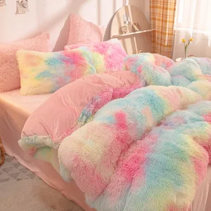 Cheap Custom Fur Long Hair Plush Bedding Set Fluffy Duvet Cover Flat Bed Sheet Bedding Set Collections