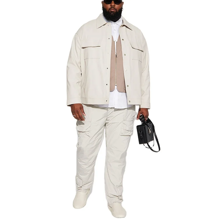 leather jacket Shacket Plus Size Leather Button Jacket Man_voghion.com