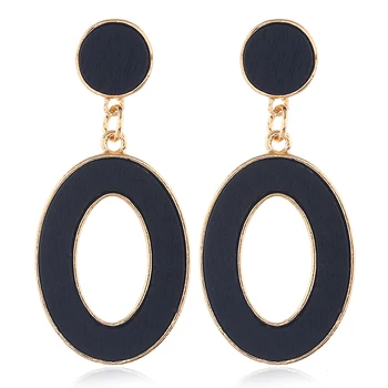 Popular Simple Wood Alloy Jewelry Oval Shape Statement Drop Earrings For Women