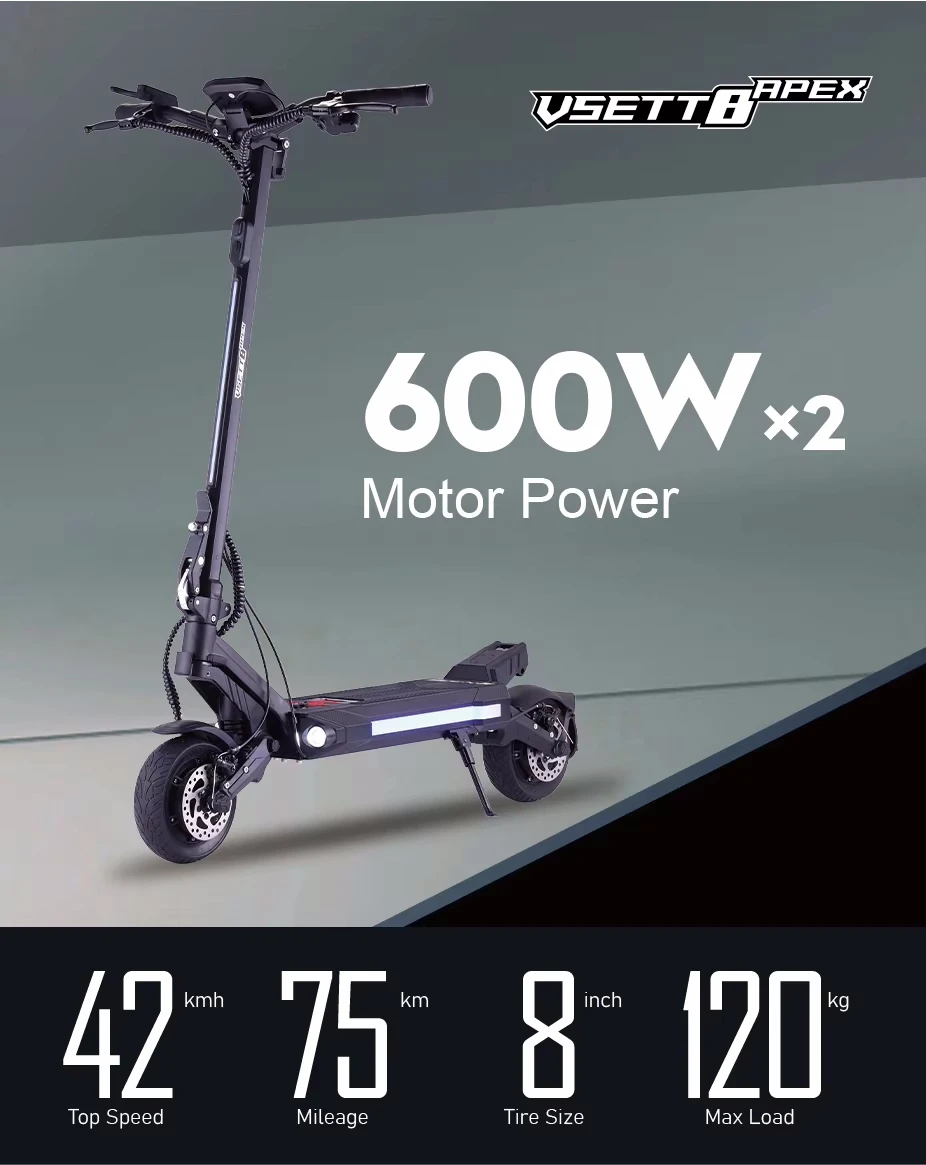 2024 New Ew Electric Scooter Battery 48V 15.6Ah VSETT 8 APEX Model Electric Scooter Powerful Adult Electric Scooters 1200W