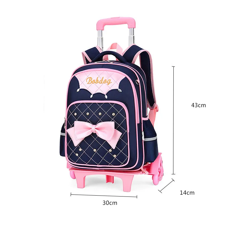 Waterproof Trolley Kids School Bags with Wheels Chinese Factory Custom Logo 6-12 Years Old Diamond Girls Primary School 20-35L