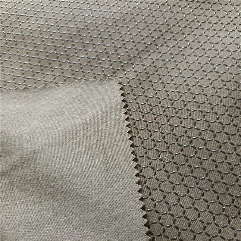 Silicone Coated Printed Hexagonal Printing Polyester Spandex Microfiber Suede Non slip Fabric for Anti slip Mattress