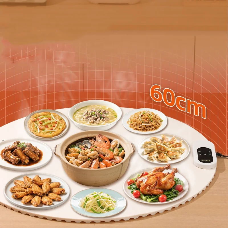 New Extra-Large Round Food Warmer Mat Silicone Soft Foldable Heating Placemat Oil-Resistant Waterproof Smart Meal Insulation Pad 2