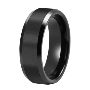 TIZTI Ring 8mm Dome Minimalist Black Tungsten Carbide Stainless Steel Wedding Band for Men