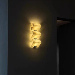 JACKSUN Modern Luxury Designer Bedroom Wall Lamp Simple Alabaster Marble Background Wall Sconce with LED Light